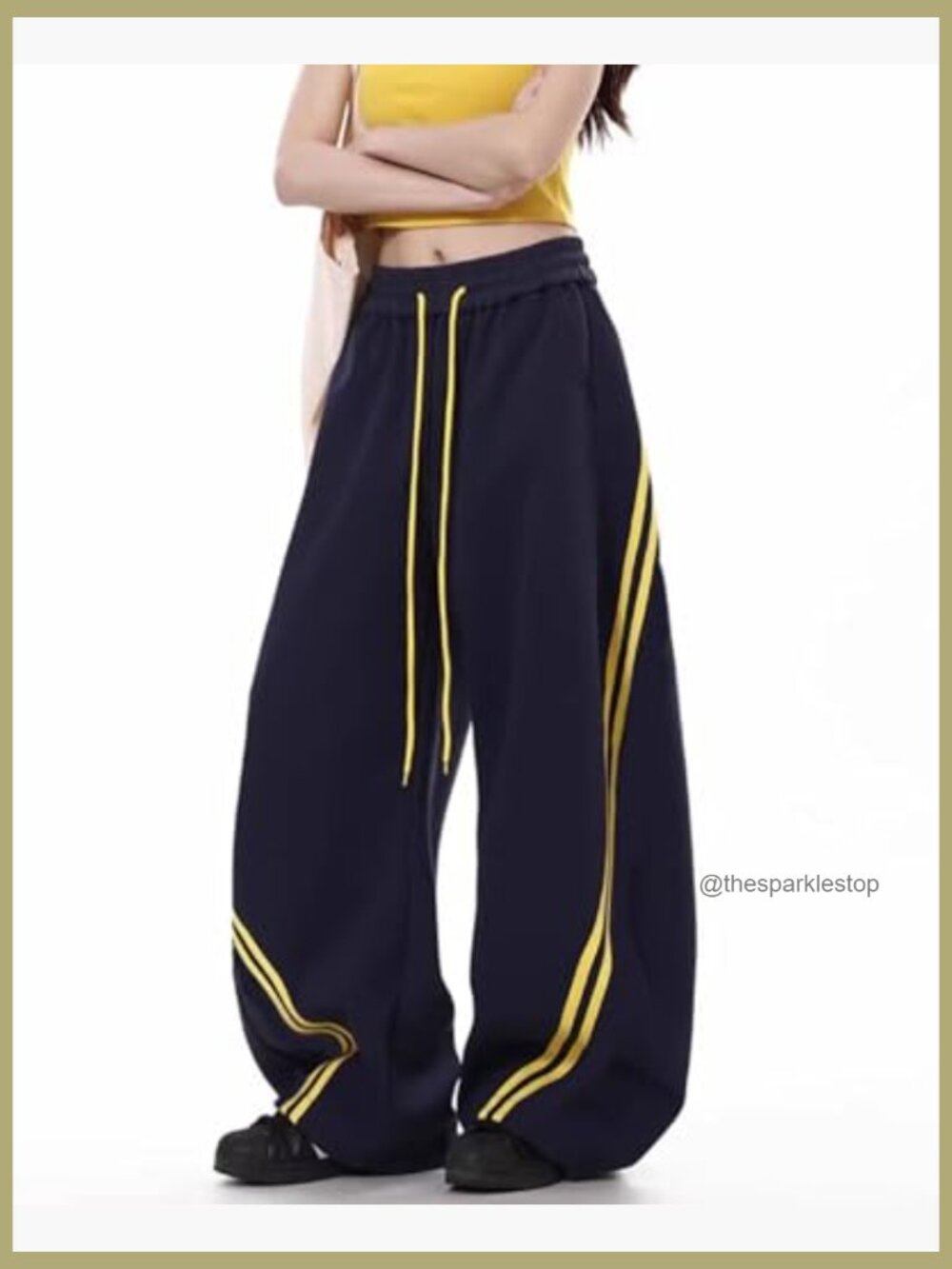 Baggy Sweatpants Barrel Leg Oversized Striped Drawstring Lounge Pants with - Picture 2 of 6